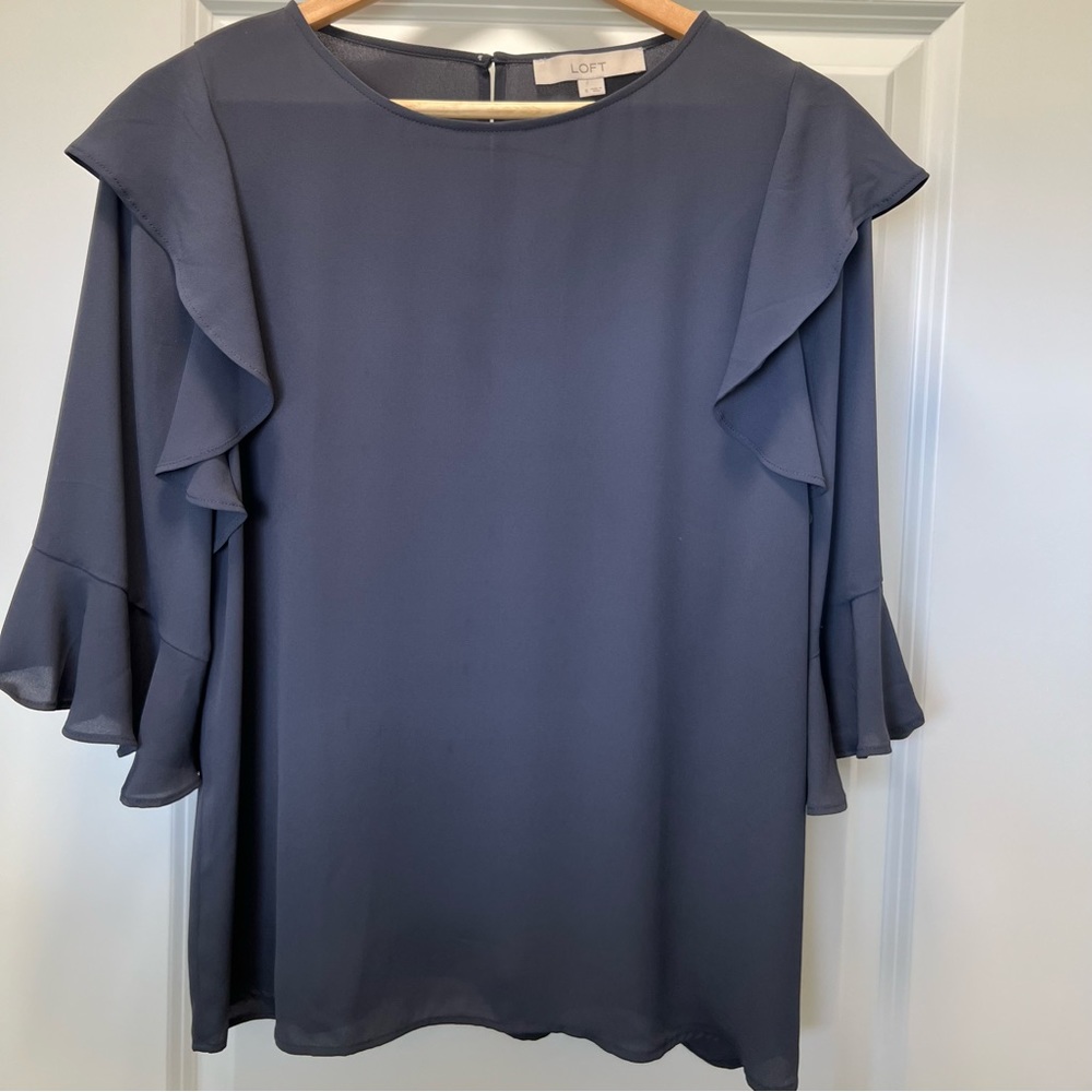 Loft ruffle flounce blouse grey